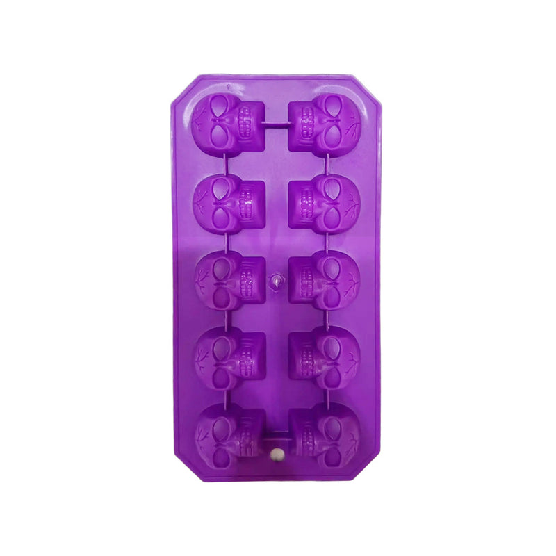 Purple silicone mold with skeleton hand design on a white background