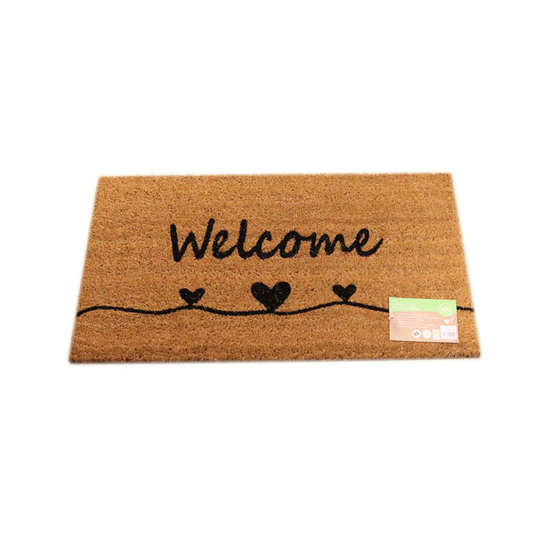 JVL Welcome Heart Patterned Latex Coir Doormat 40x70CM