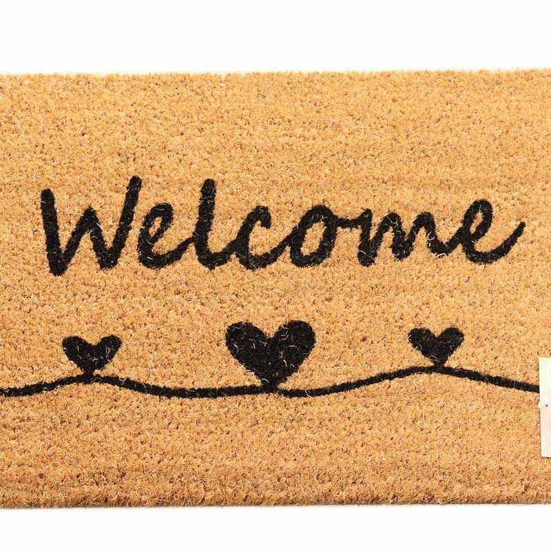 JVL Welcome Heart Patterned Latex Coir Doormat 40x70CM