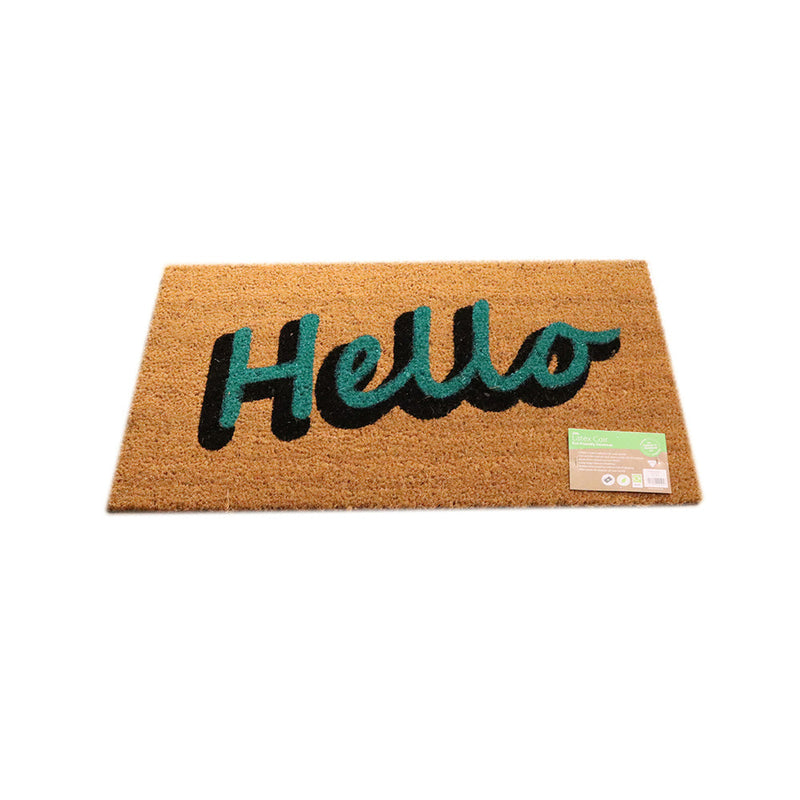 JVL Brights Hello Patterned Latex Coir Doormat 40x70CM