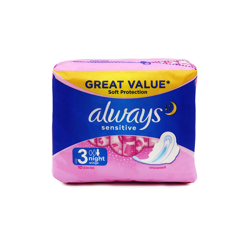 Always Sensitive Night Pads with Ultra Wings Size 3 10S