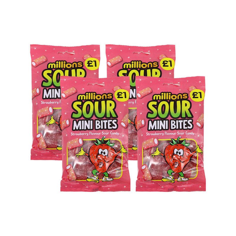 Millions Bags Sour Strawberry Mini Bites Sour Candy 140g x 4PK