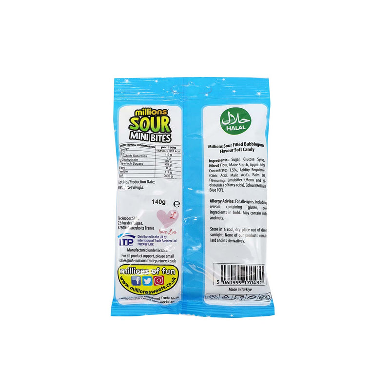 Millions Bags Sour Bubblegum Mini Bites Sour Candy 140g