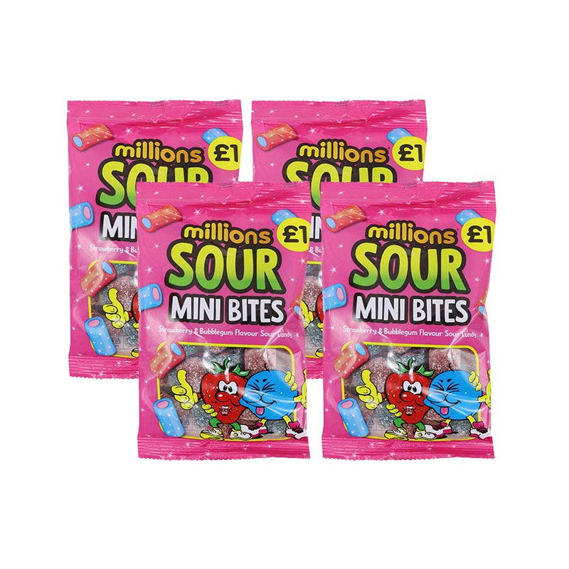 Millions Sour Mini Bites Strawberry & Bubblegum Millions Sour Candy 140g x 4PK