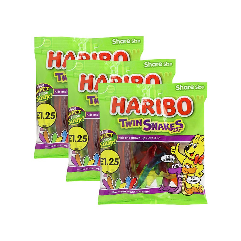 Haribo Twin Snakes Fruit Flavour Gums 140g x 3Pack