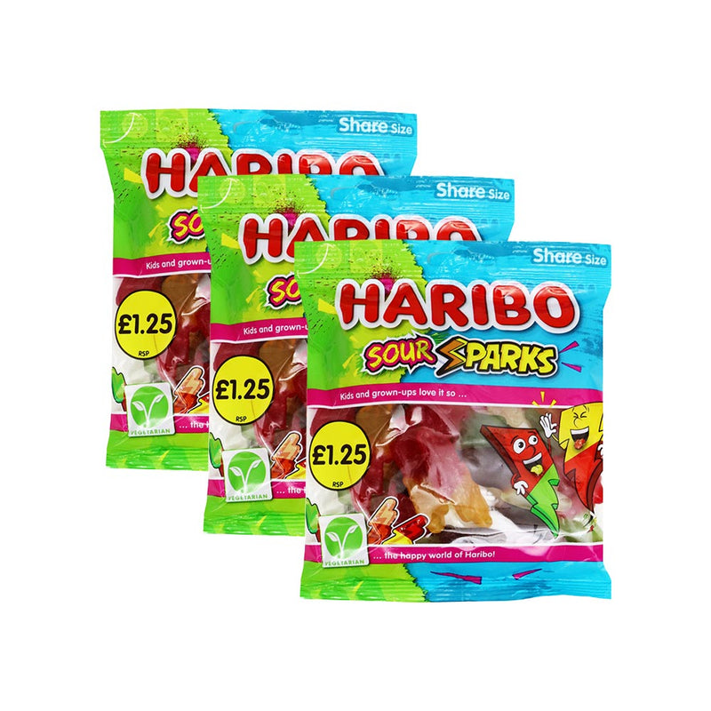 Haribo Sour Sparks Sour Fruit & Cola Flavour Gums 140g x 3Pack