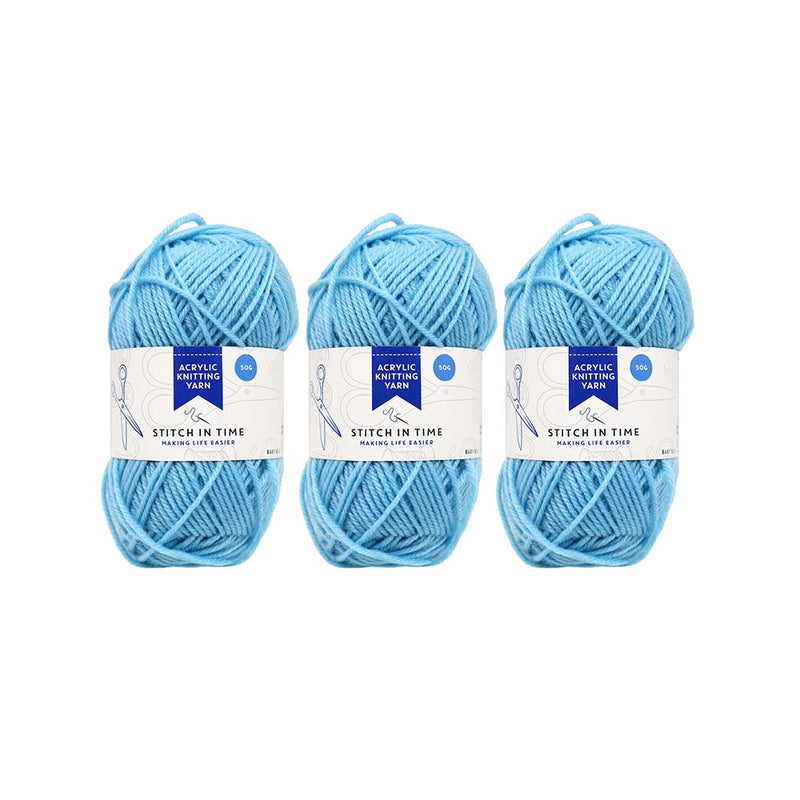 Acrylic Knitting Yarn 50g Baby Blue x 3PK