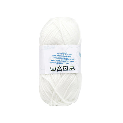 Acrylic Knitting Yarn 50g Baby White x 3PK