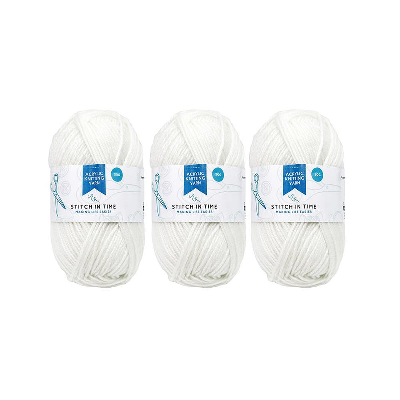 Acrylic Knitting Yarn 50g Baby White x 3PK