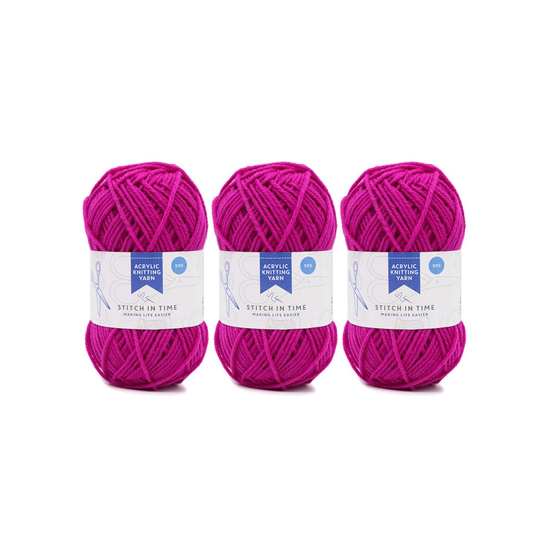 Acrylic Knitting Yarn 50g Fuschsia x 3PK