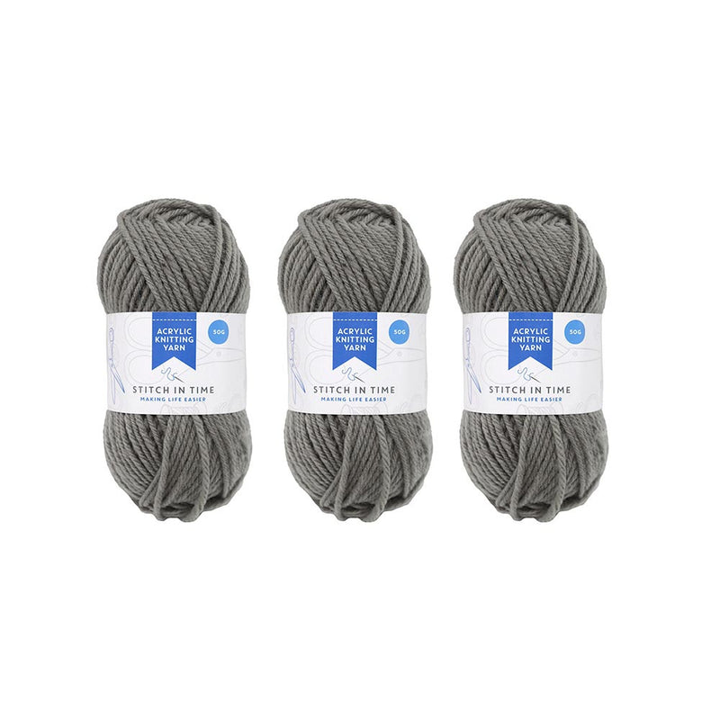 Acrylic Knitting Yarn 50g Grey x 3PK