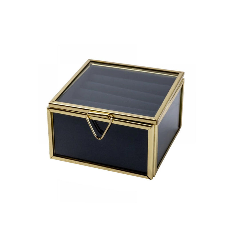 Metal Frame Glass Jewellery Box With Navy Fabric Lining