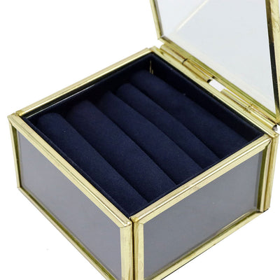 Metal Frame Glass Jewellery Box With Navy Fabric Lining