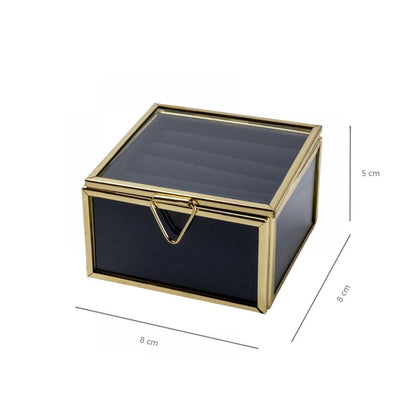 Metal Frame Glass Jewellery Box With Navy Fabric Lining