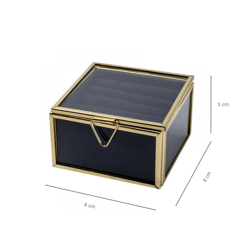 Metal Frame Glass Jewellery Box With Navy Fabric Lining
