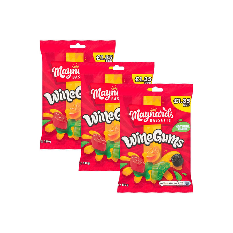 Maynards Bassetts Wine Gums Sweets Bag 130g x 3Pack