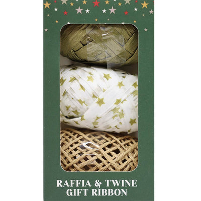 Christmas Raffia & Twine Gift Ribbon Green Pack of 3