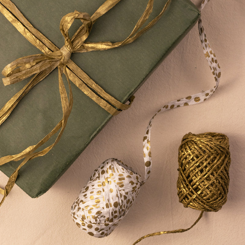 Christmas Raffia & Twine Gift Ribbon Green Pack of 3