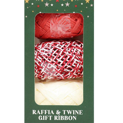 Christmas Raffia & Twine Gift Ribbon Red Pack of 3