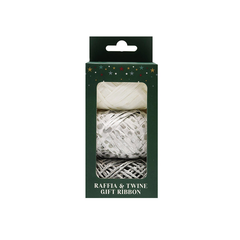 Christmas Raffia & Twine Gift Ribbon Silver Pack of 3