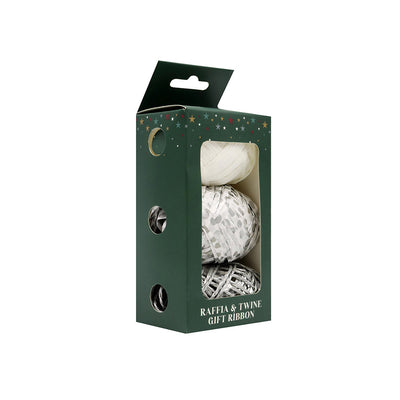 Christmas Raffia & Twine Gift Ribbon Silver Pack of 3