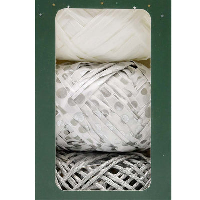 Christmas Raffia & Twine Gift Ribbon Silver Pack of 3