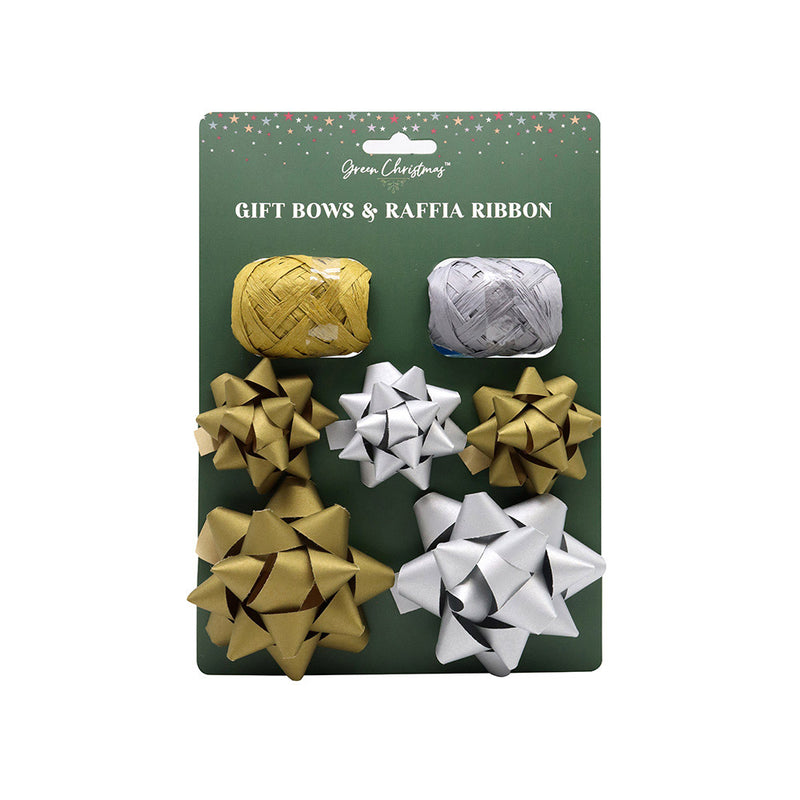 Kraft Gift Bows & Raffia Ribbon Kit Gold & Silver