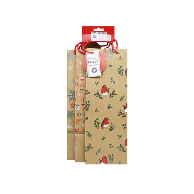 Christmas Kraft Bottle Gift Bag 3Pack