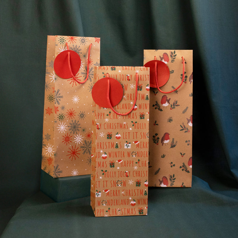 Christmas Kraft Bottle Gift Bag 3Pack