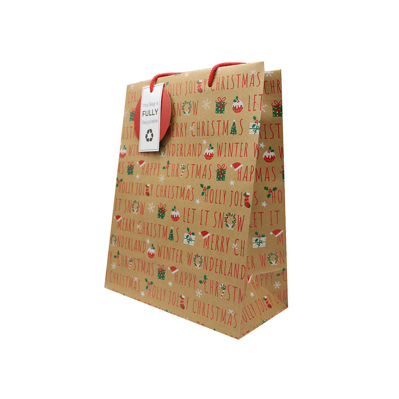 Christmas Kraft Gift Bag 3Pack Medium