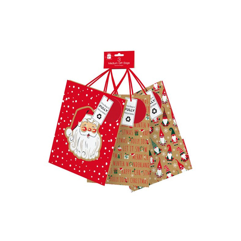 Christmas Kraft Gift Bag 3Pack Medium