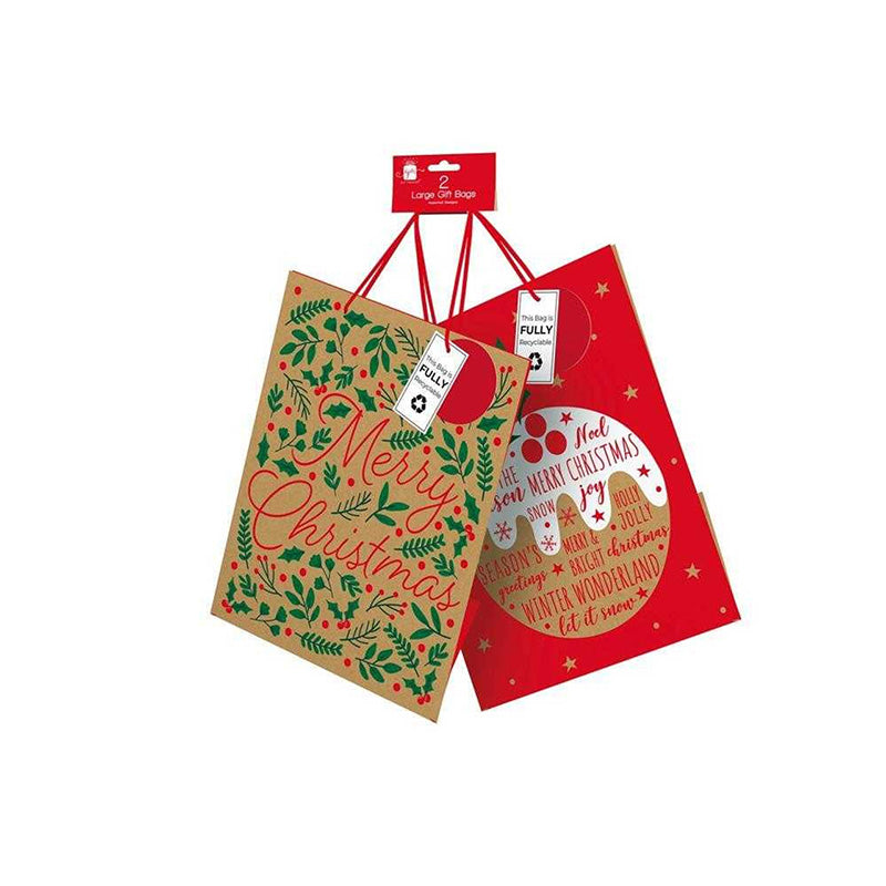 Christmas Kraft Gift Bag 2Pack Large