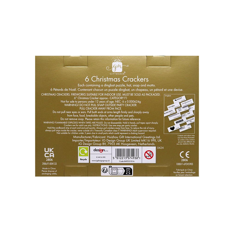 Christmas Crackers 6inch x 6 Contemp Gold & Silver Mix