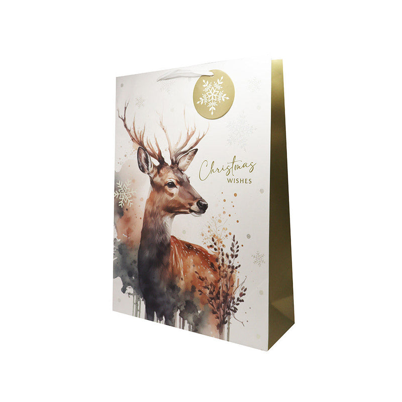 Christmas Wishes Watercolour Stag Gift Bag Large