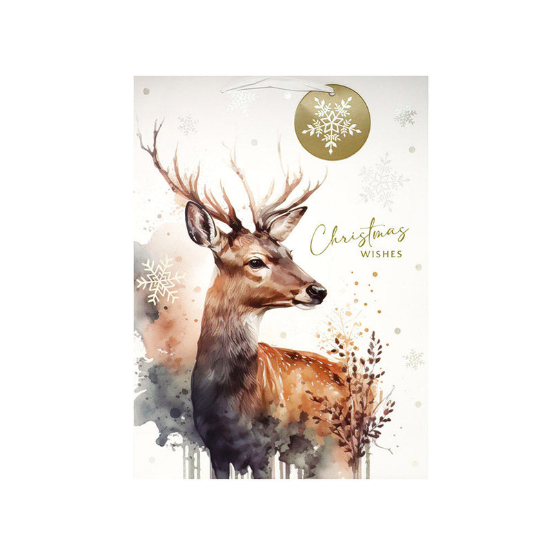 Christmas Wishes Watercolour Stag Gift Bag Large