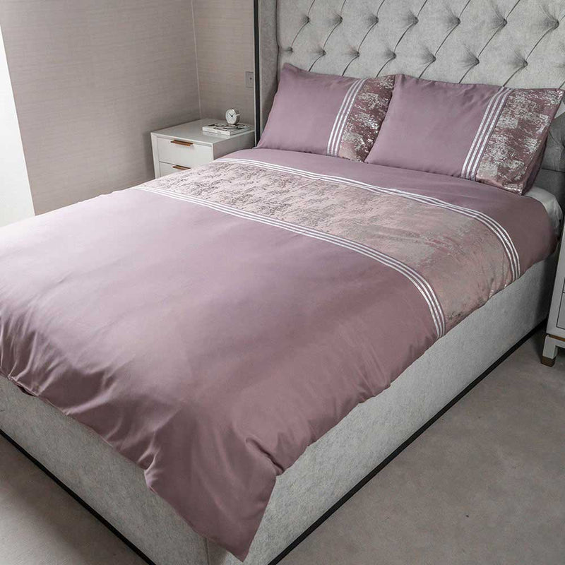 Mauve Velvet Panel Duvet Set King Size