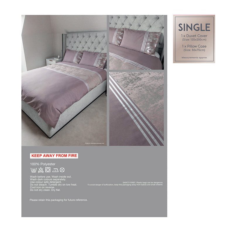 Mauve Velvet Panel Duvet Set Single Size