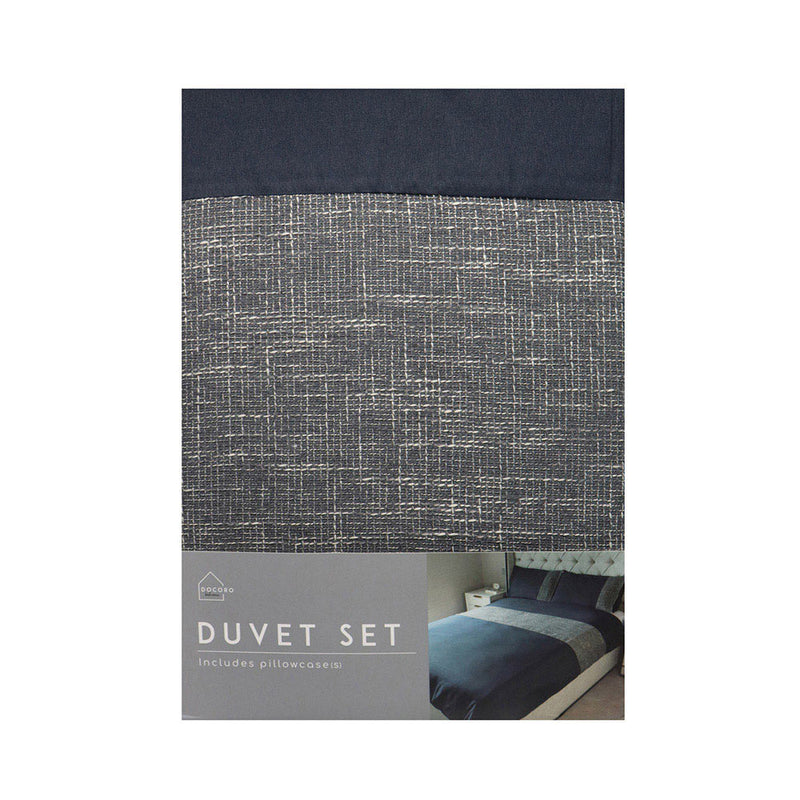 Natural Jacquard Panel Navy Duvet Set Double Size