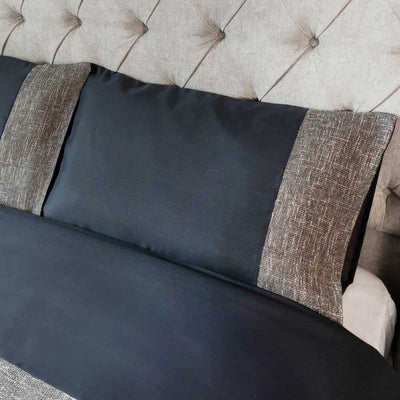 Natural Jacquard Panel Navy Duvet Set Double Size