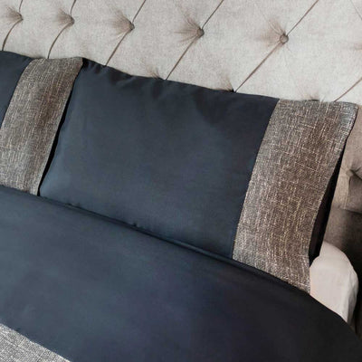 Natural Jacquard Panel Navy Duvet Set King Size