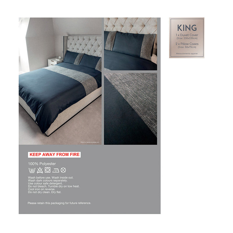 Natural Jacquard Panel Navy Duvet Set King Size