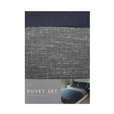 Natural Jacquard Panel Navy Duvet Set Single Size