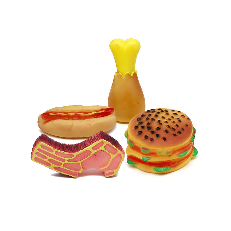 Vinyl Squeaky Takeaway Food Dog Toy x 4 Designs