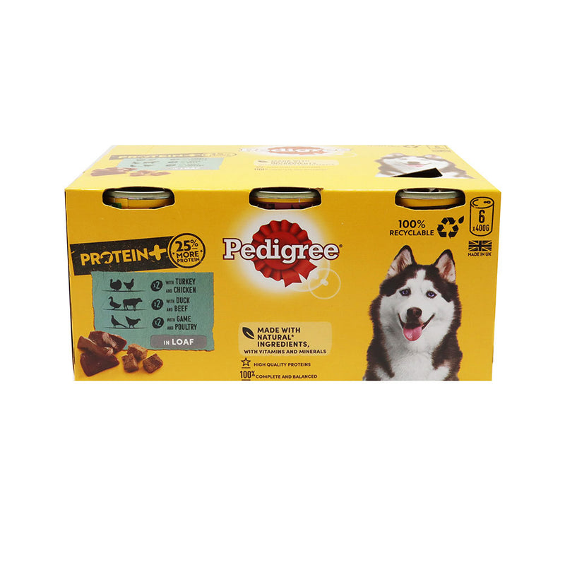 Pedigree Protein Plus Dog Food Tins Mixed Selection In Loaf 6x400g