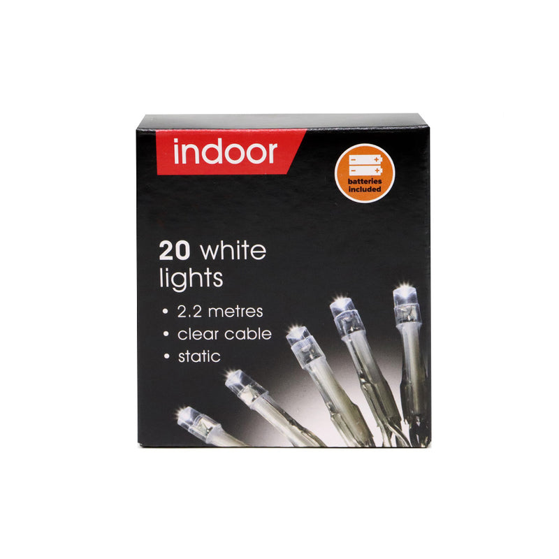 20 White Indoor String Lights with Clear Cable 2.2M