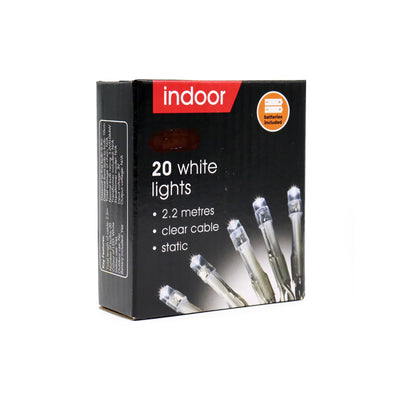 20 White Indoor String Lights with Clear Cable 2.2M