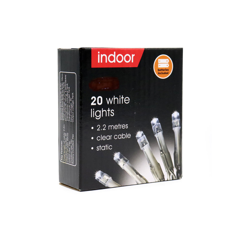 20 White Indoor String Lights with Clear Cable 2.2M