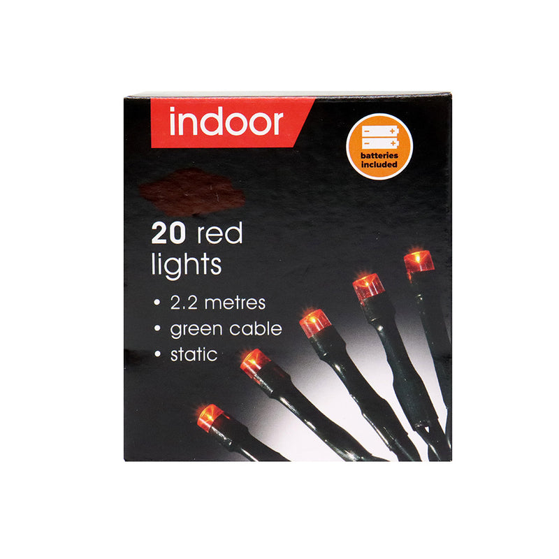 20 Red Indoor String Lights with Green Cable 2.2M