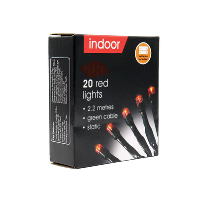 20 Red Indoor String Lights with Green Cable 2.2M