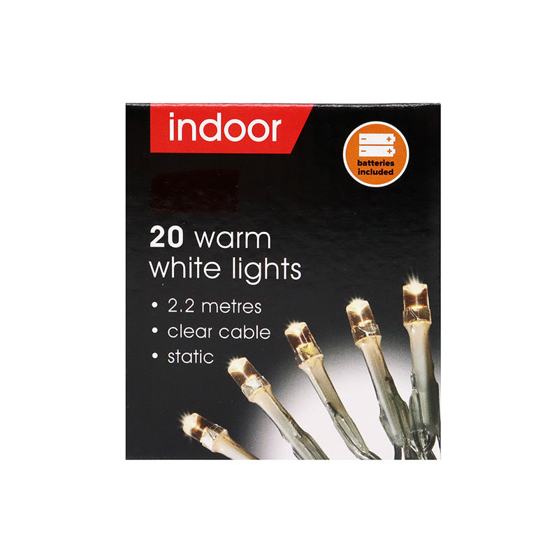 20 Warm White Indoor String Lights with Clear Cable 2.2M